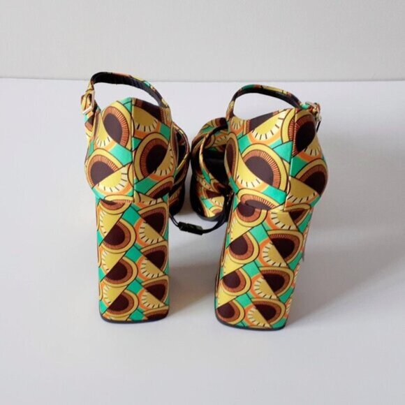 NWT Zara multicolour retro-inspired abstract print chunky platform heeled sandal - Picture 11 of 13